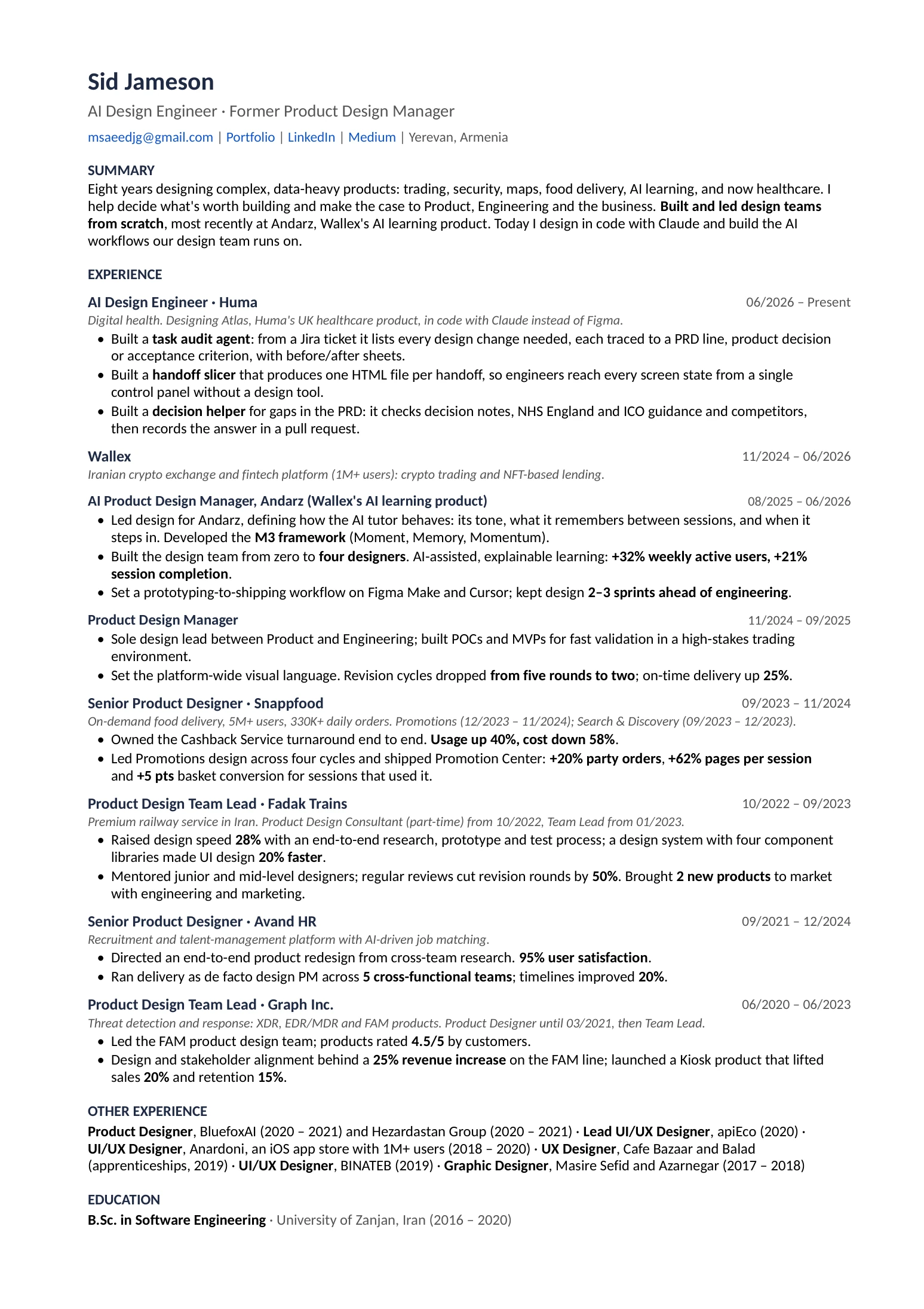 Résumé of Sid Jameson